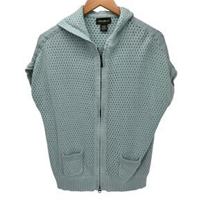 Eddie Bauer Hoodie Womens XL Linen Cotton Open Pointelle Knit Full Zip Sweater